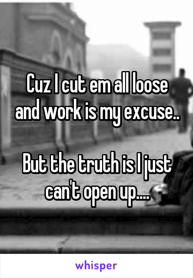 Cuz I cut em all loose and work is my excuse..

But the truth is I just can't open up....