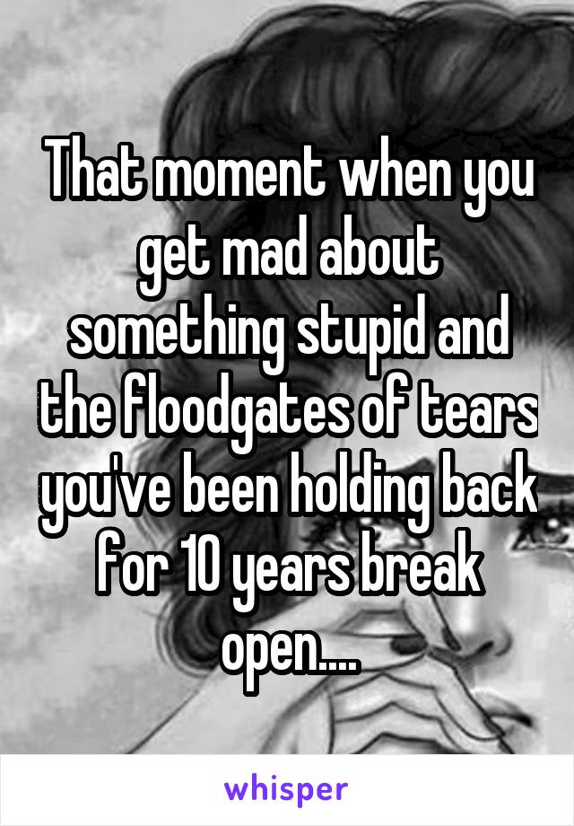 That moment when you get mad about something stupid and the floodgates of tears you've been holding back for 10 years break open....