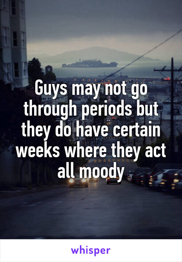 Guys may not go through periods but they do have certain weeks where they act all moody