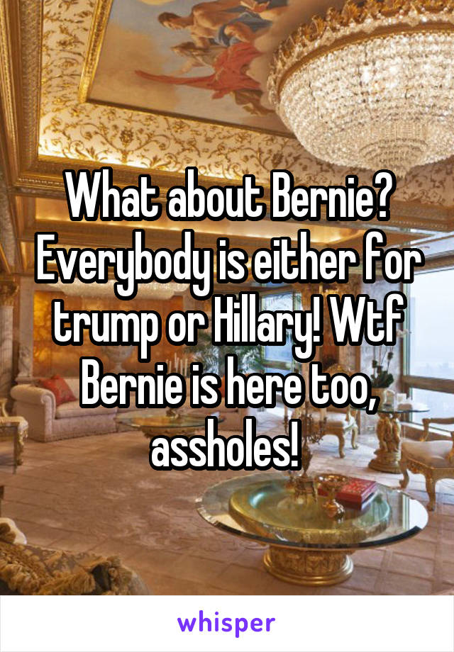 What about Bernie? Everybody is either for trump or Hillary! Wtf Bernie is here too, assholes! 