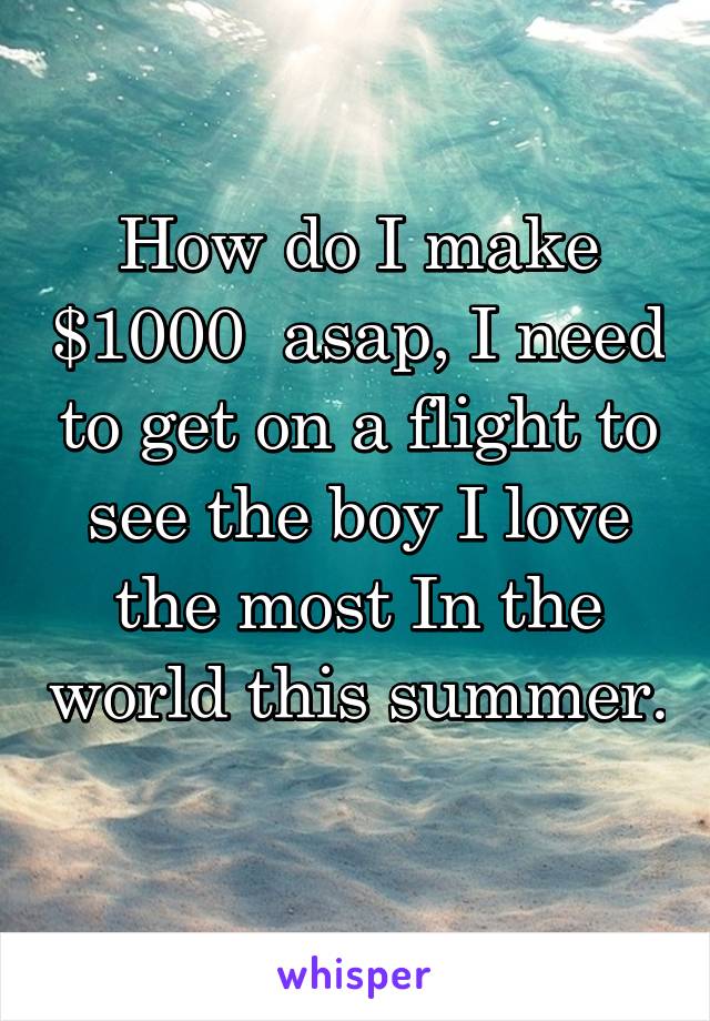 How do I make $1000  asap, I need to get on a flight to see the boy I love the most In the world this summer. 