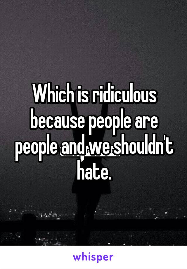 Which is ridiculous because people are people and we shouldn't hate.