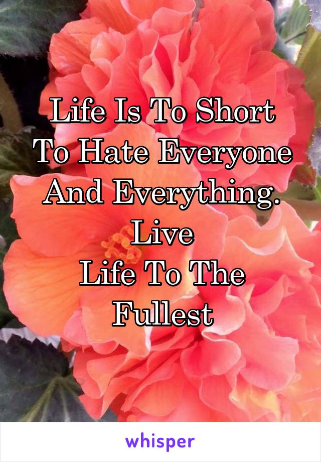 Life Is To Short
To Hate Everyone
And Everything. Live
Life To The Fullest
