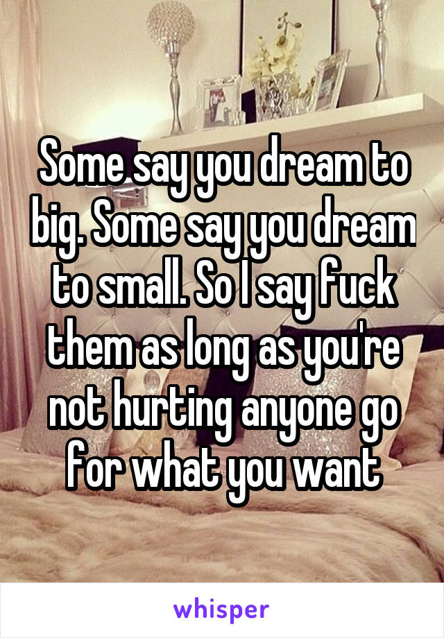 Some say you dream to big. Some say you dream to small. So I say fuck them as long as you're not hurting anyone go for what you want