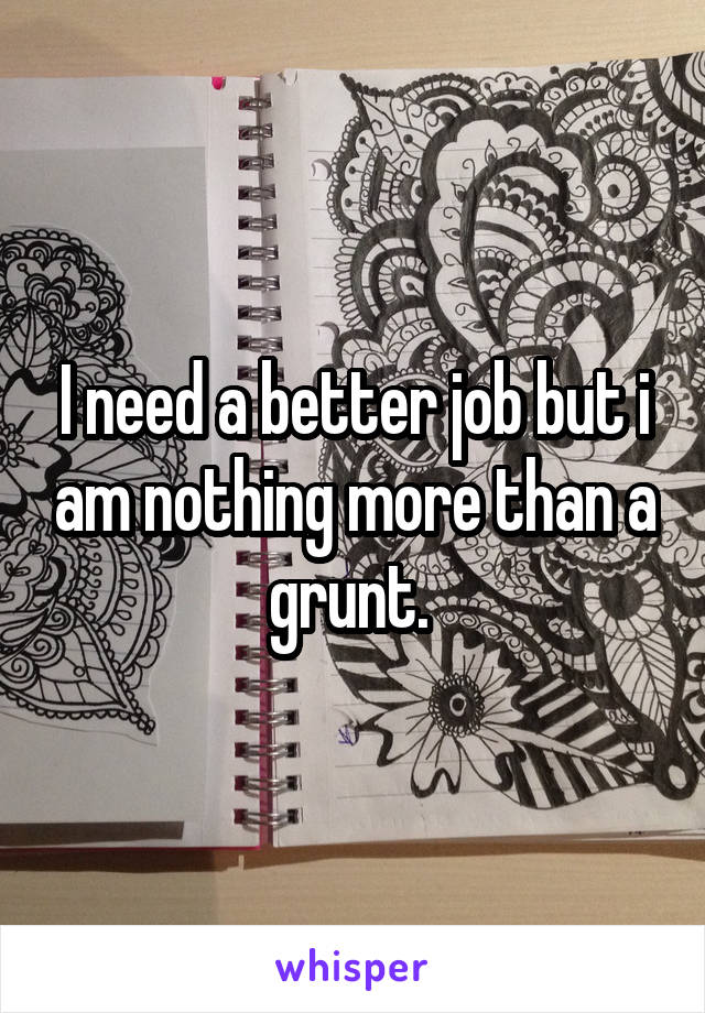 I need a better job but i am nothing more than a grunt. 