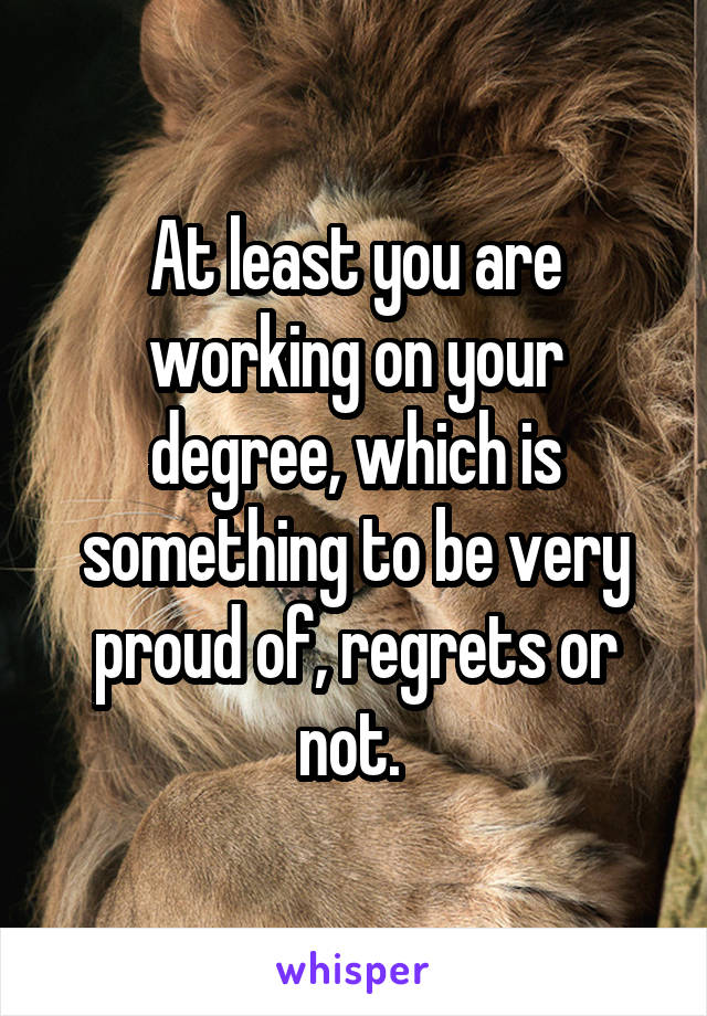 At least you are working on your degree, which is something to be very proud of, regrets or not. 