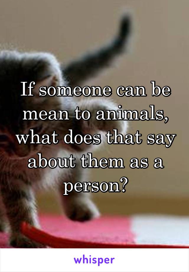 If someone can be mean to animals, what does that say about them as a person?