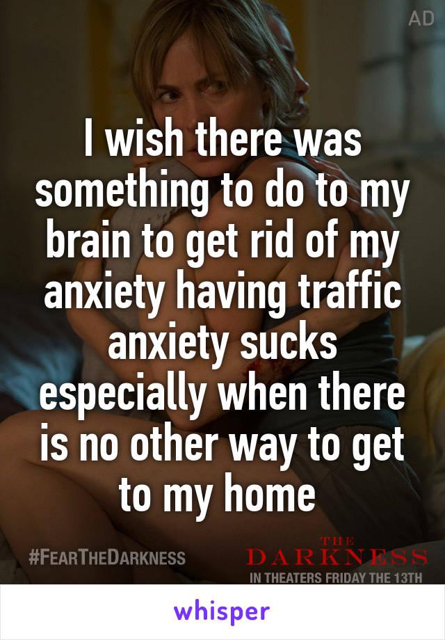 I wish there was something to do to my brain to get rid of my anxiety having traffic anxiety sucks especially when there is no other way to get to my home 