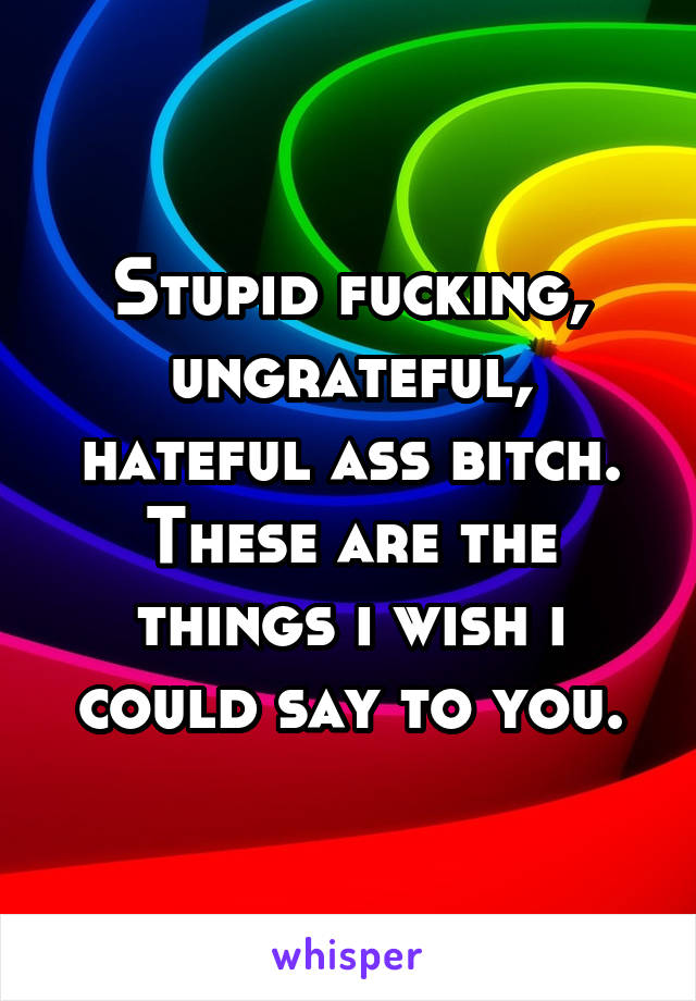 Stupid fucking, ungrateful, hateful ass bitch. These are the things i wish i could say to you.