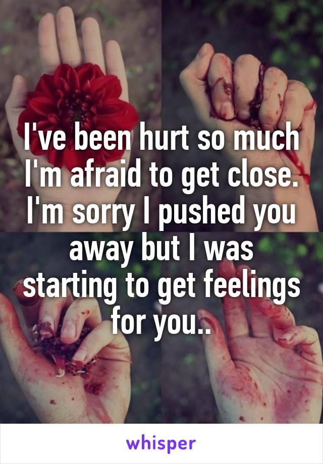 I've been hurt so much I'm afraid to get close. I'm sorry I pushed you away but I was starting to get feelings for you..