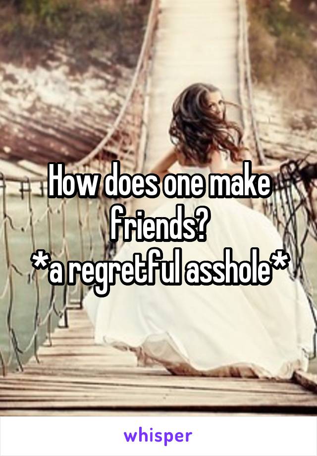 How does one make friends?
*a regretful asshole*