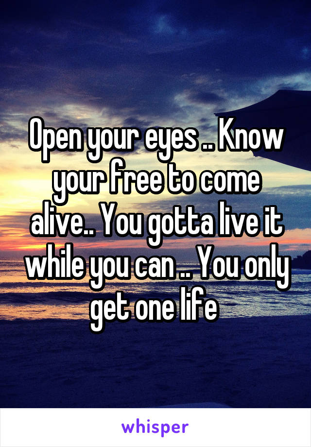 Open your eyes .. Know your free to come alive.. You gotta live it while you can .. You only get one life 