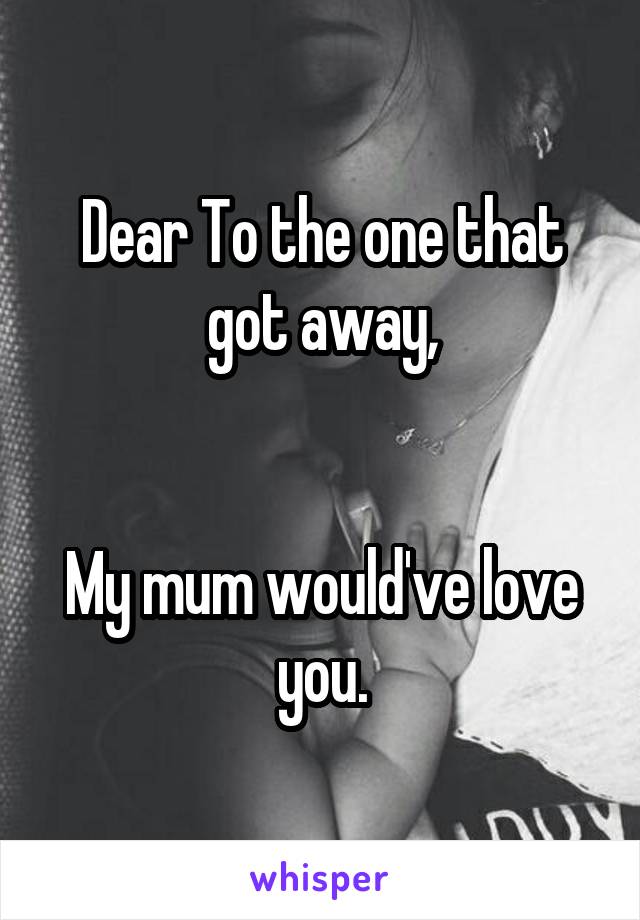 Dear To the one that got away,


My mum would've love you.