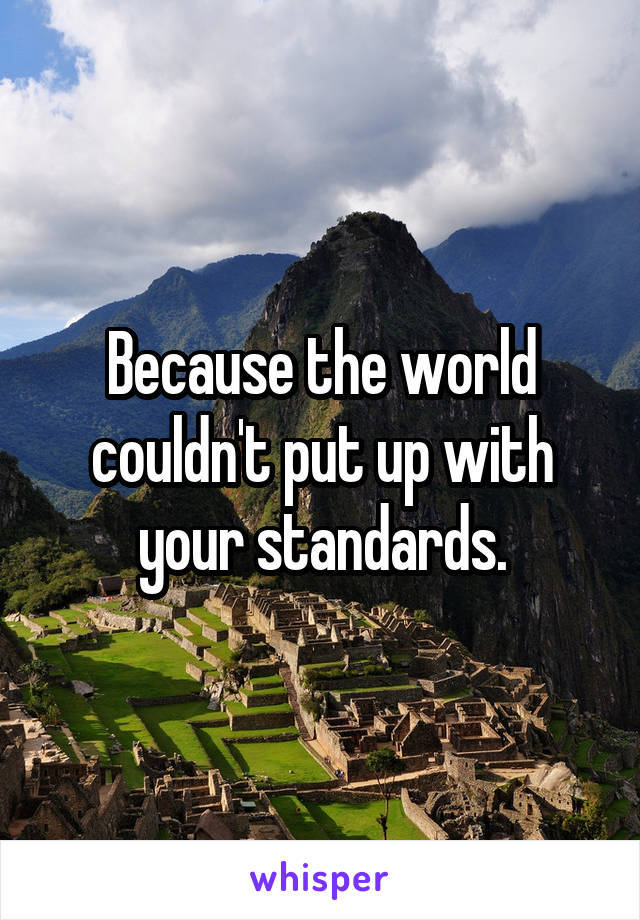 Because the world couldn't put up with your standards.