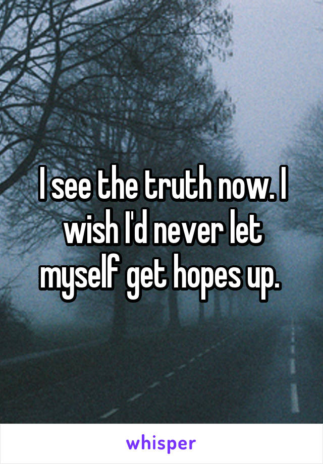 I see the truth now. I wish I'd never let myself get hopes up. 