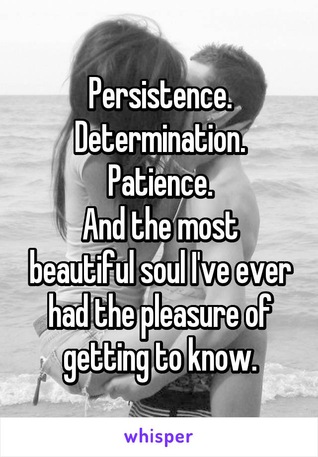 Persistence. Determination. Patience.
And the most beautiful soul I've ever had the pleasure of getting to know.