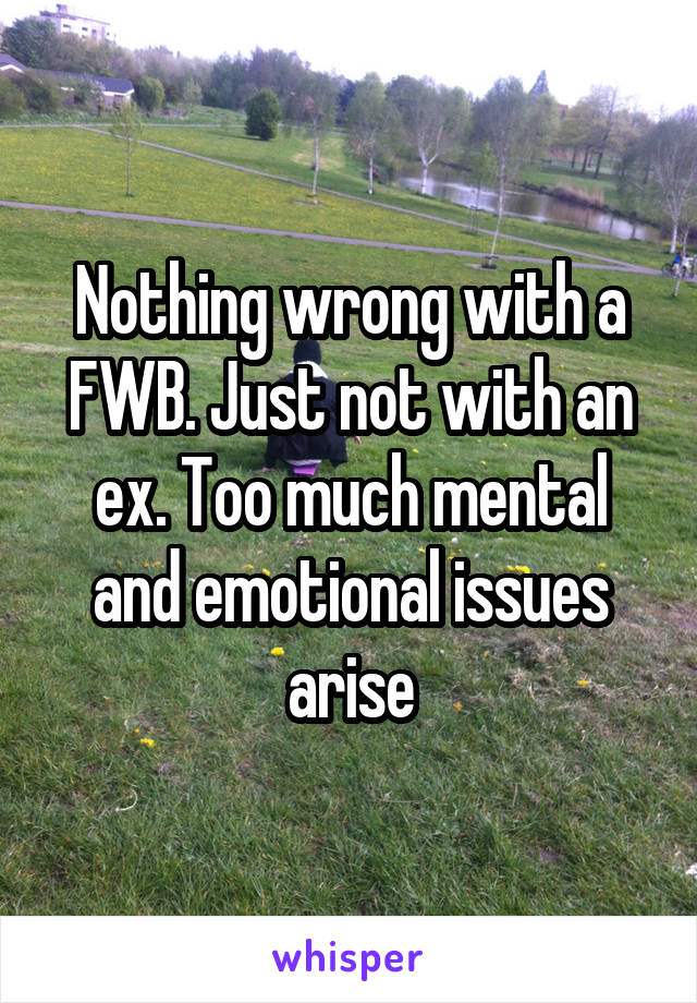 Nothing wrong with a FWB. Just not with an ex. Too much mental and emotional issues arise