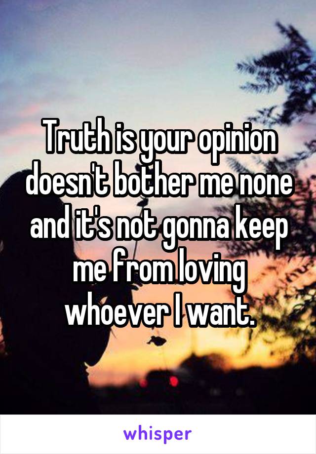 Truth is your opinion doesn't bother me none and it's not gonna keep me from loving whoever I want.