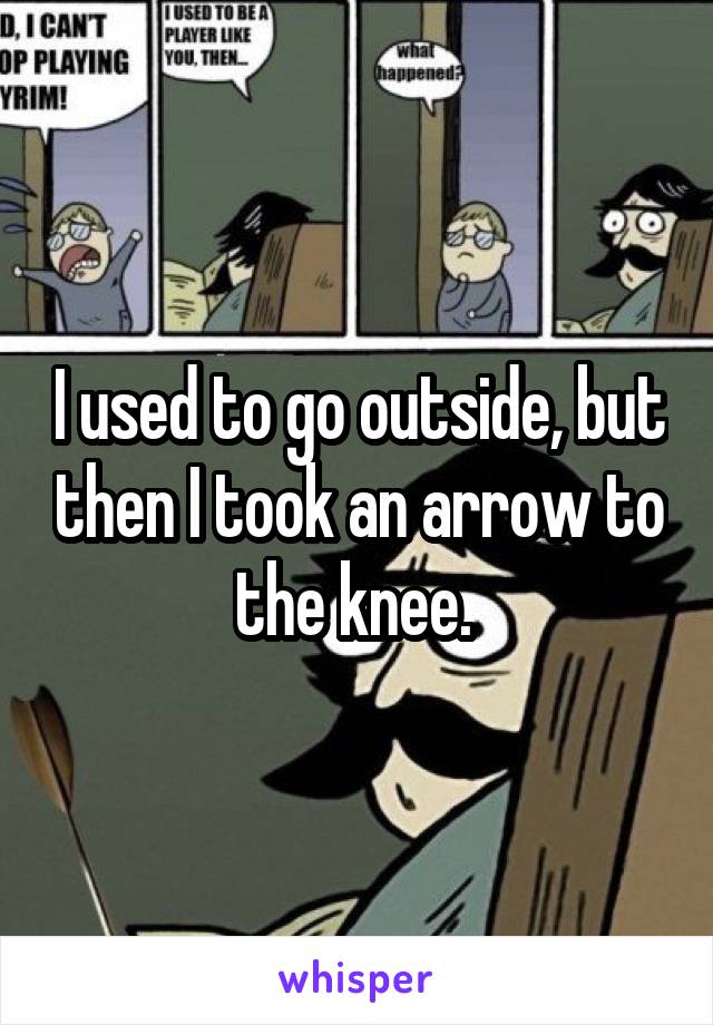 I used to go outside, but then I took an arrow to the knee. 