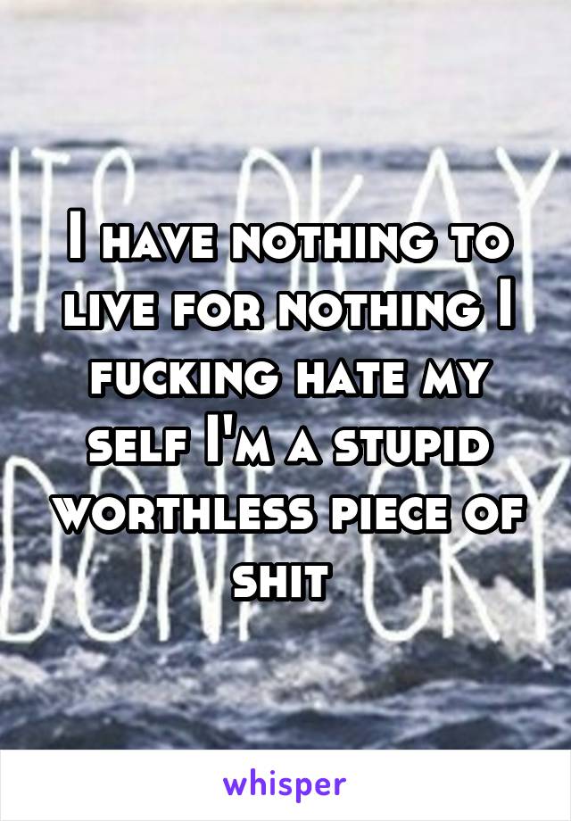 I have nothing to live for nothing I fucking hate my self I'm a stupid worthless piece of shit 