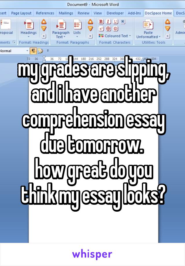 my grades are slipping, and i have another comprehension essay due tomorrow. 
how great do you think my essay looks?