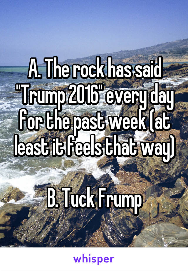 A. The rock has said "Trump 2016" every day for the past week (at least it feels that way)

B. Tuck Frump