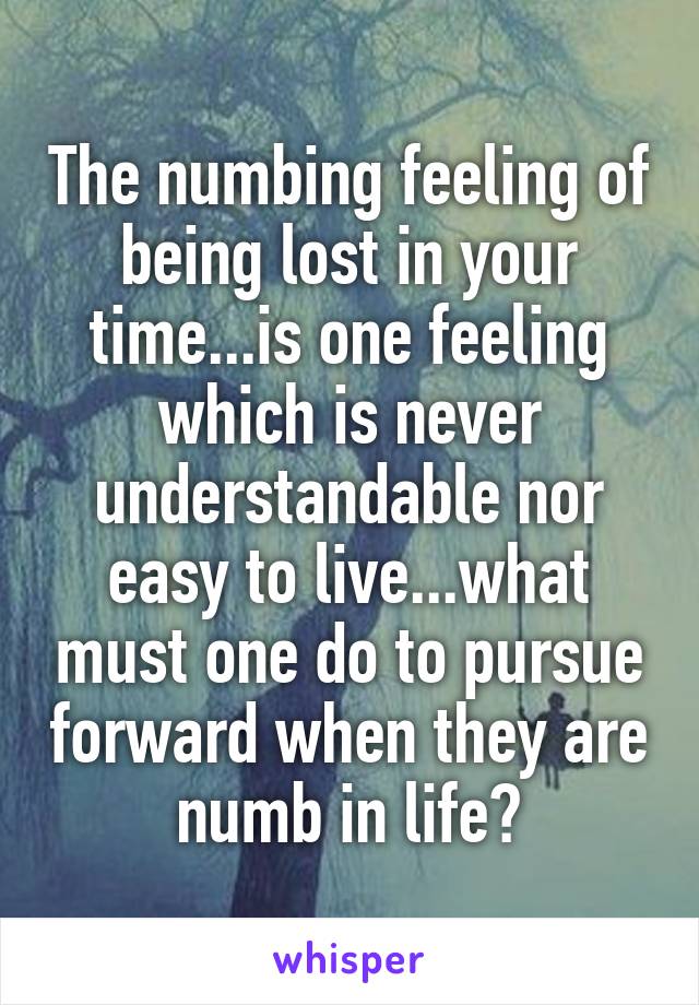 The numbing feeling of being lost in your time...is one feeling which is never understandable nor easy to live...what must one do to pursue forward when they are numb in life?