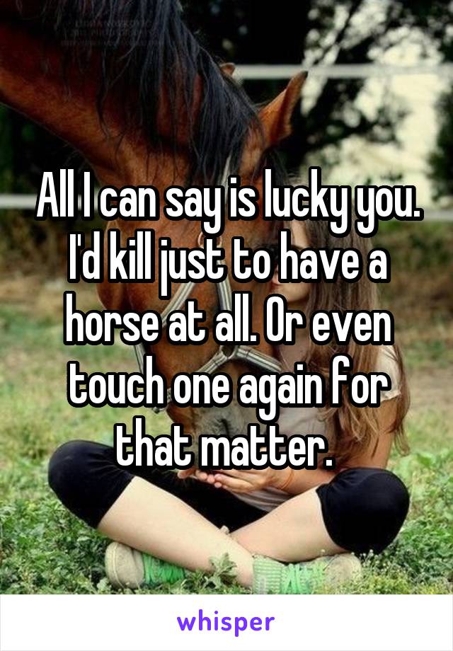 All I can say is lucky you. I'd kill just to have a horse at all. Or even touch one again for that matter. 