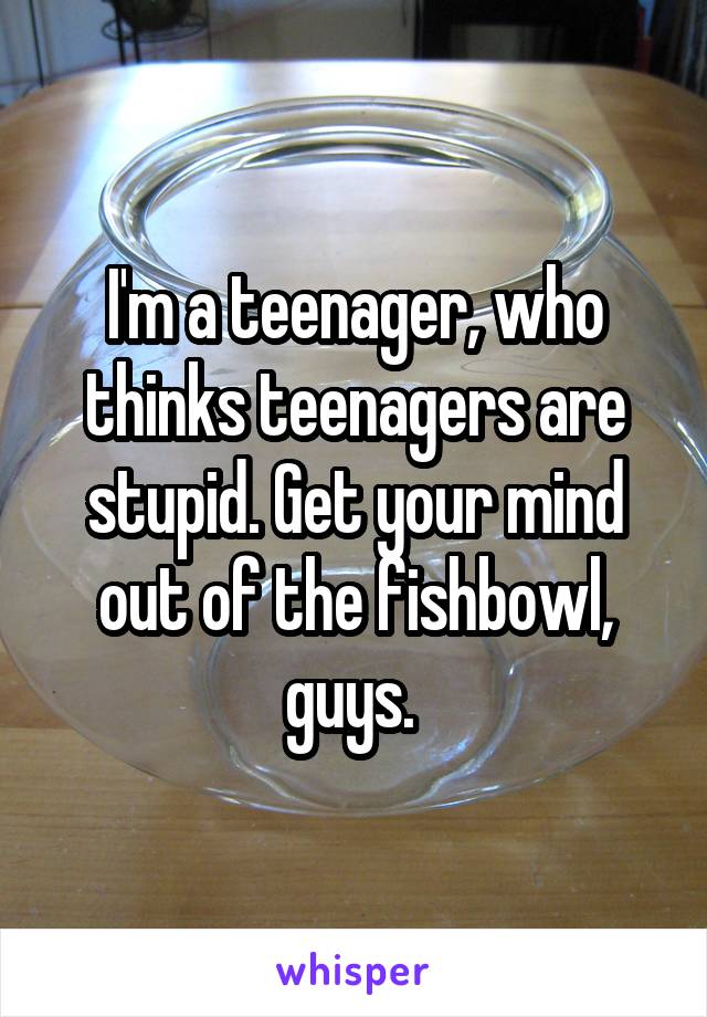 I'm a teenager, who thinks teenagers are stupid. Get your mind out of the fishbowl, guys. 