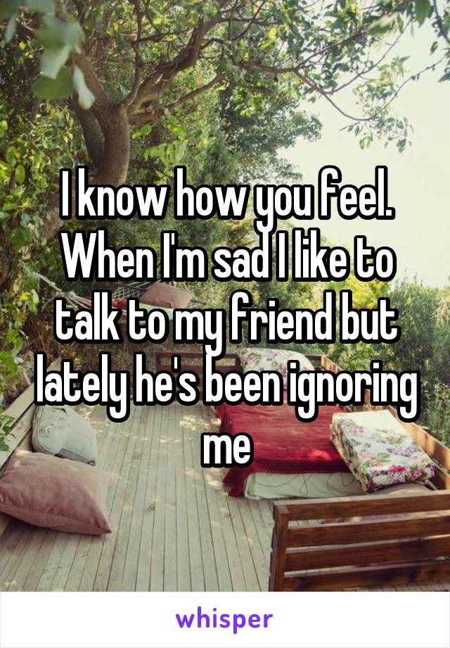 I know how you feel. When I'm sad I like to talk to my friend but lately he's been ignoring me