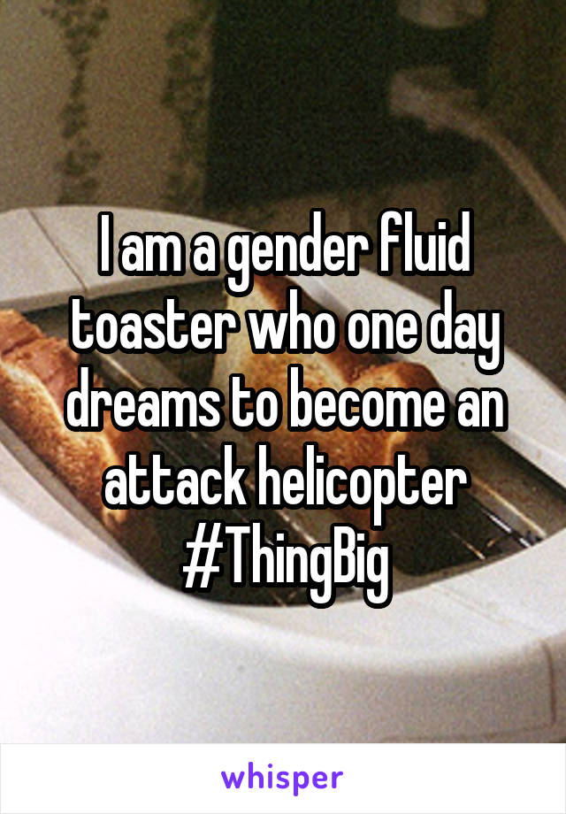 I am a gender fluid toaster who one day dreams to become an attack helicopter #ThingBig