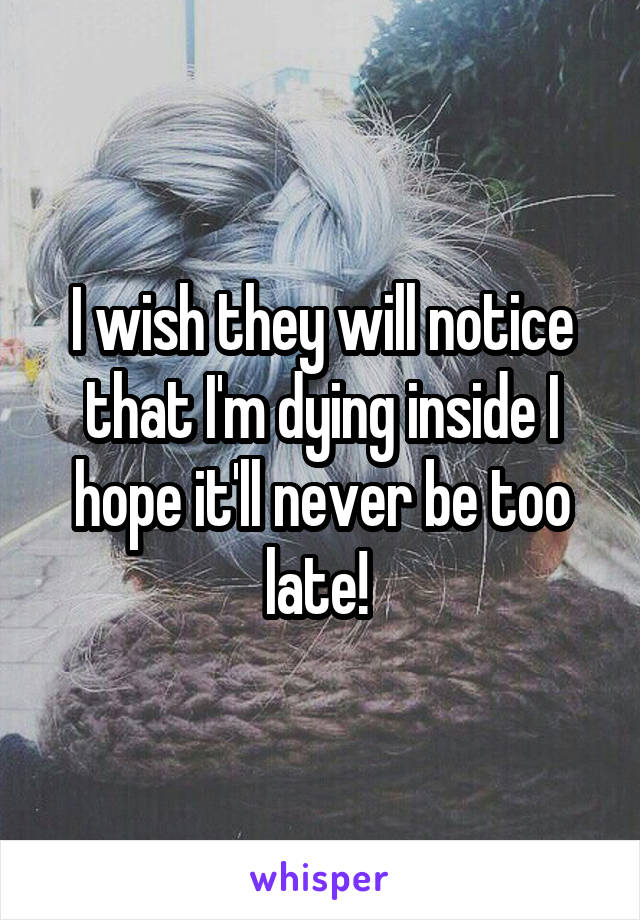 I wish they will notice that I'm dying inside I hope it'll never be too late! 