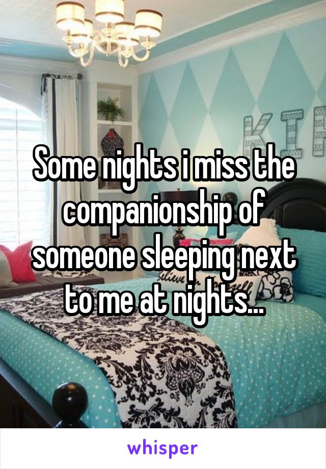 Some nights i miss the companionship of someone sleeping next to me at nights...