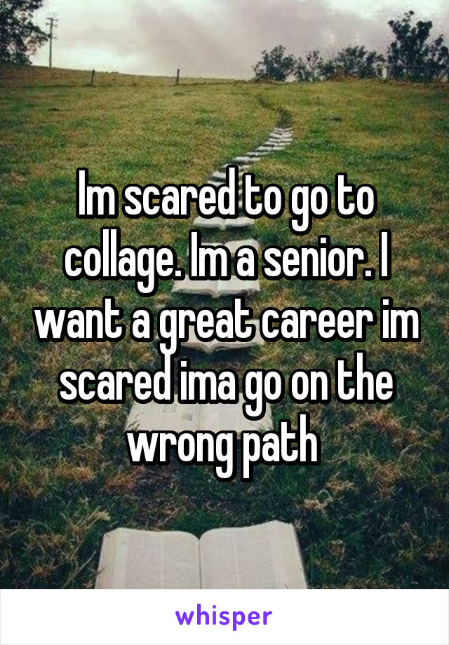 Im scared to go to collage. Im a senior. I want a great career im scared ima go on the wrong path 