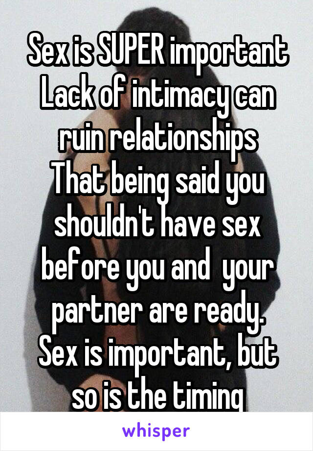 Sex is SUPER important
Lack of intimacy can ruin relationships
That being said you shouldn't have sex before you and  your partner are ready.
Sex is important, but so is the timing