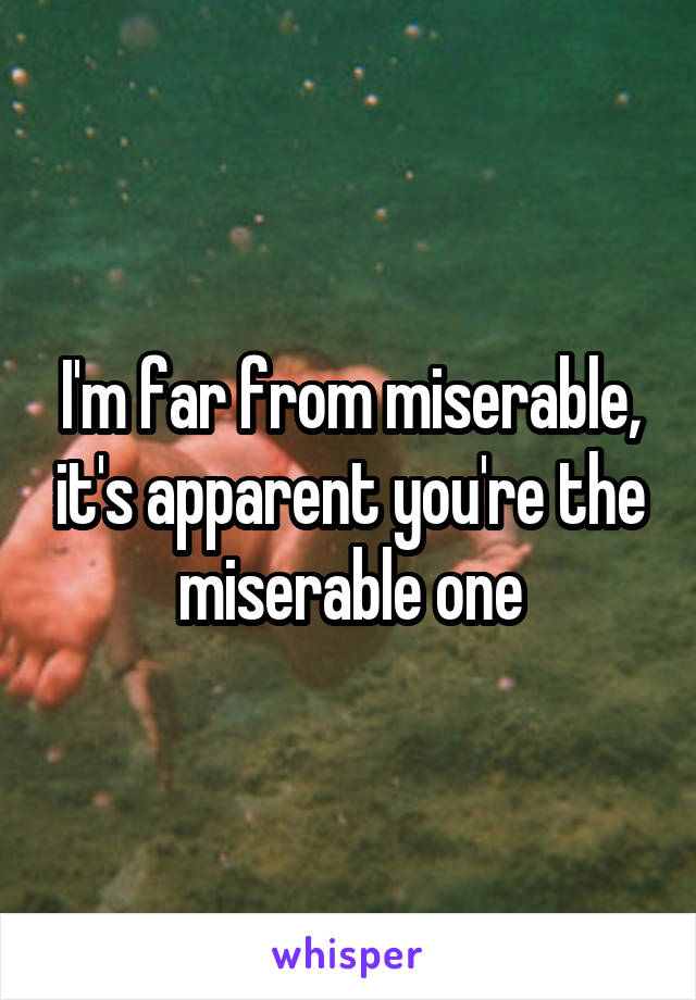 I'm far from miserable, it's apparent you're the miserable one