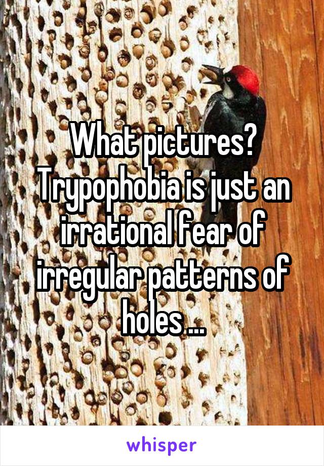 What pictures? Trypophobia is just an irrational fear of irregular patterns of holes ...