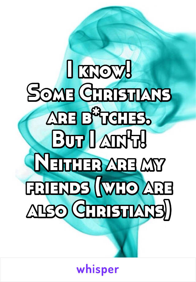 I know!
Some Christians are b*tches.
But I ain't!
Neither are my friends (who are also Christians)