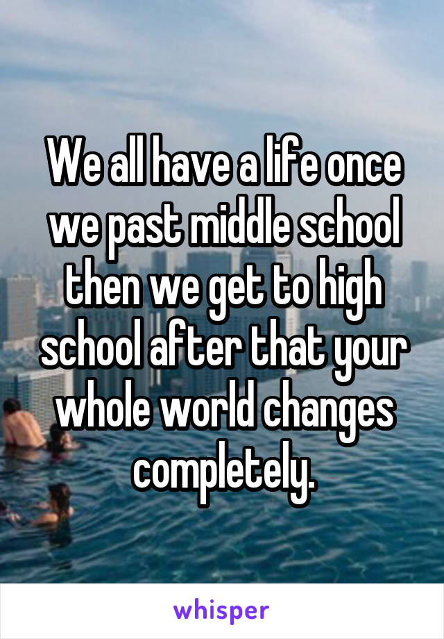 We all have a life once we past middle school then we get to high school after that your whole world changes completely.