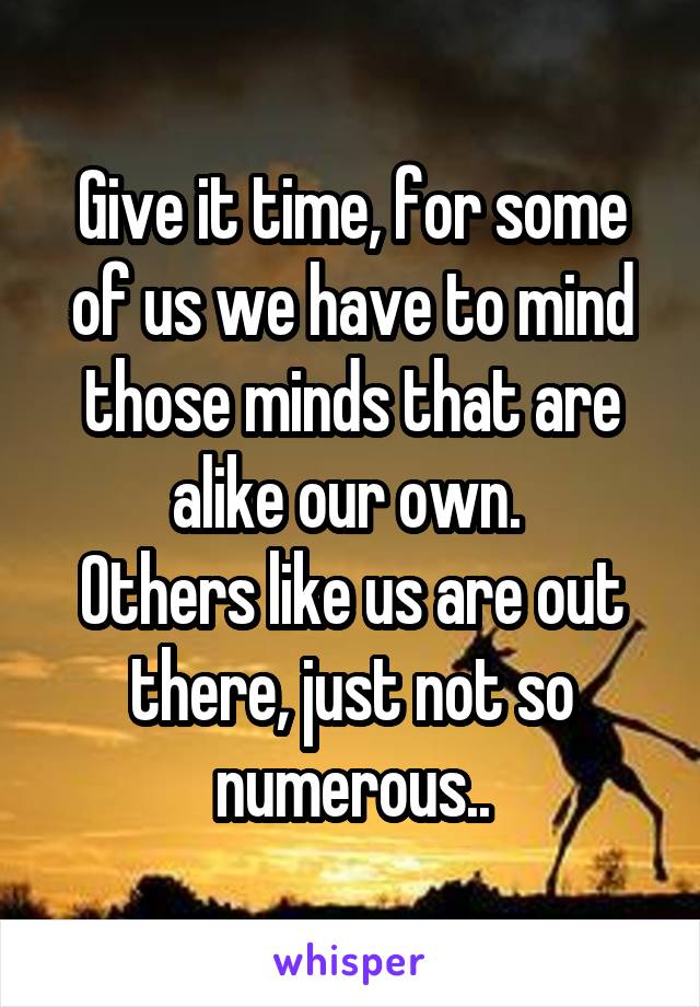 Give it time, for some of us we have to mind those minds that are alike our own. 
Others like us are out there, just not so numerous..