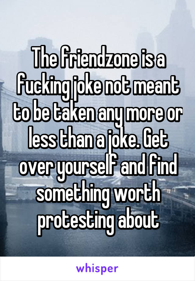 The friendzone is a fucking joke not meant to be taken any more or less than a joke. Get over yourself and find something worth protesting about