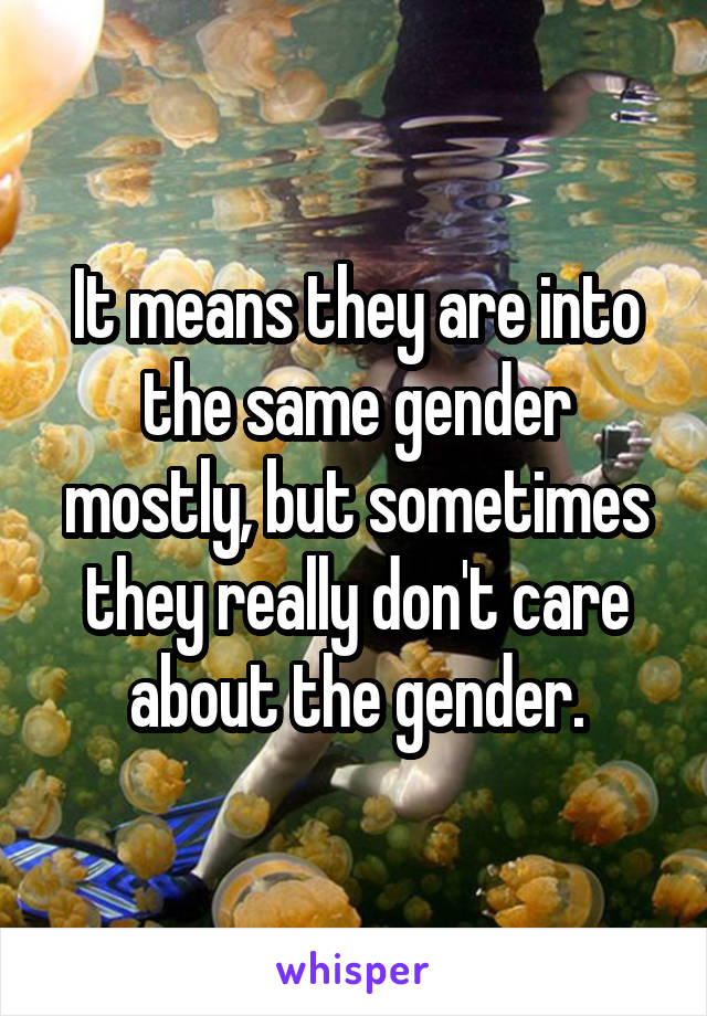 It means they are into the same gender mostly, but sometimes they really don't care about the gender.