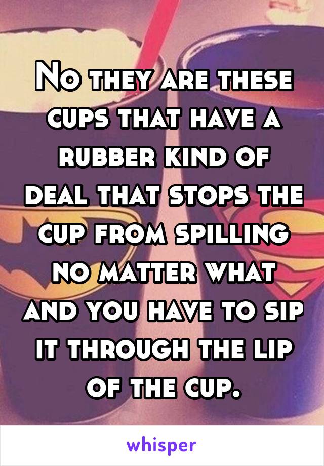 No they are these cups that have a rubber kind of deal that stops the cup from spilling no matter what and you have to sip it through the lip of the cup.