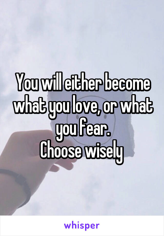 You will either become what you love, or what you fear.
Choose wisely 