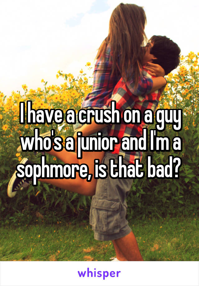 I have a crush on a guy who's a junior and I'm a sophmore, is that bad? 