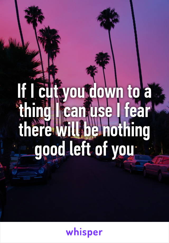 If I cut you down to a thing I can use I fear there will be nothing good left of you