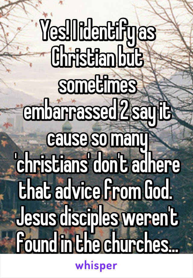 Yes! I identify as Christian but sometimes embarrassed 2 say it cause so many 'christians' don't adhere that advice from God.  Jesus disciples weren't found in the churches...
