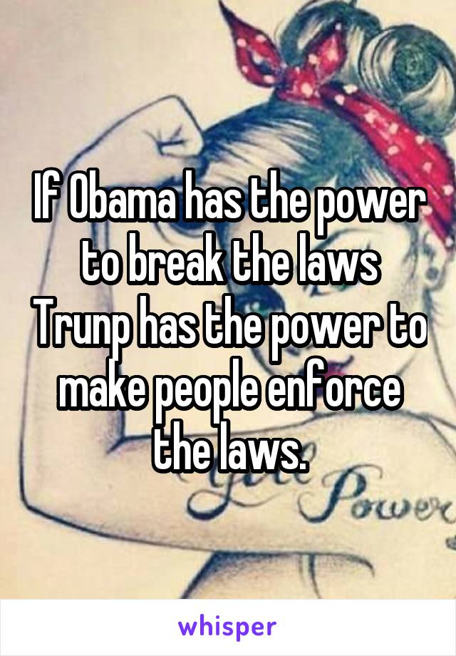 If Obama has the power to break the laws Trunp has the power to make people enforce the laws.