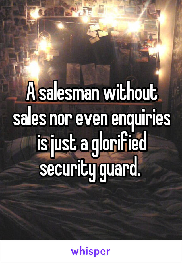 A salesman without sales nor even enquiries is just a glorified security guard. 