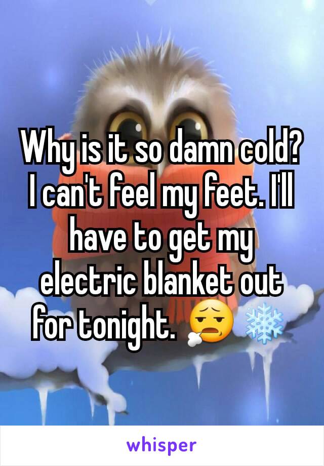 Why is it so damn cold? I can't feel my feet. I'll have to get my electric blanket out for tonight. 😧❄